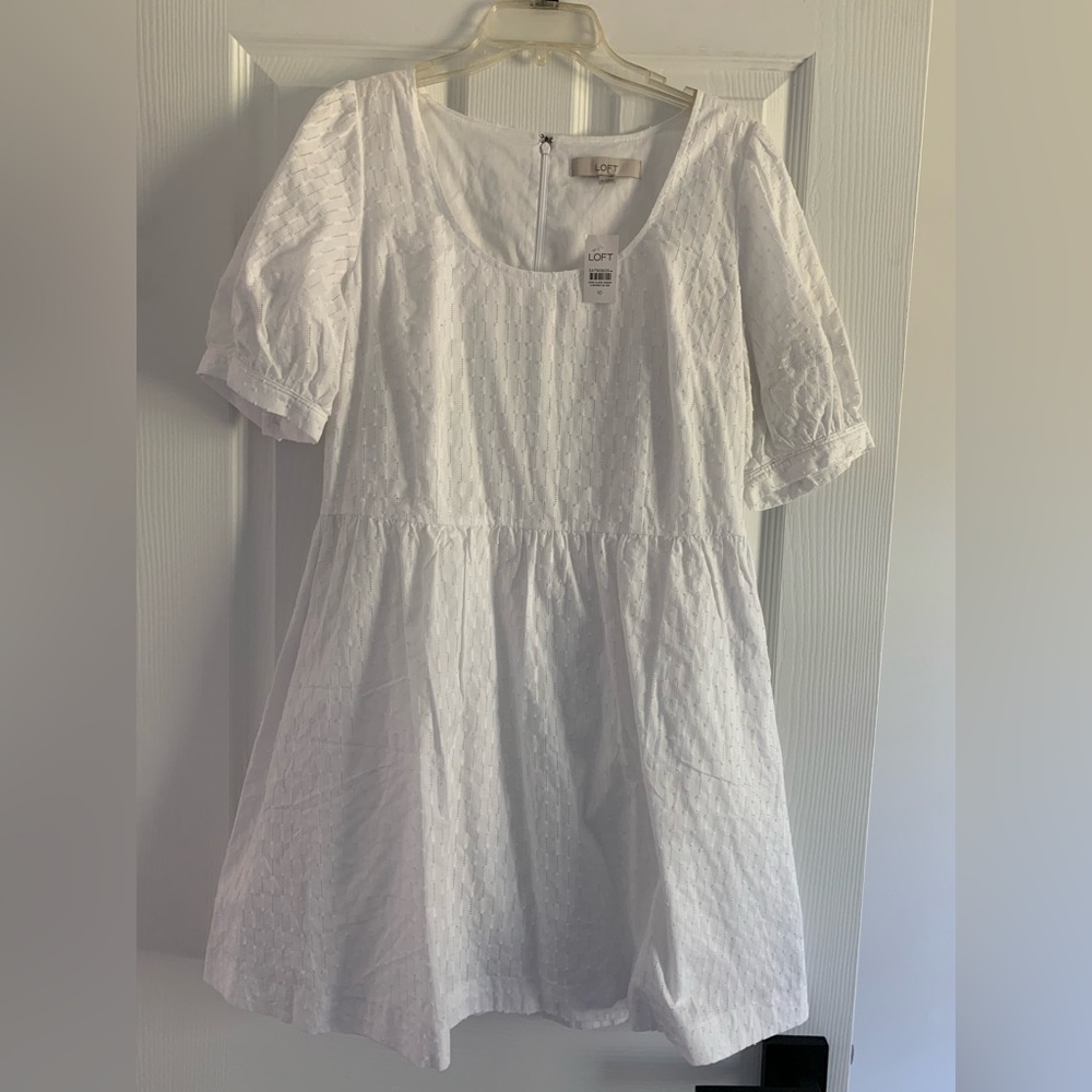 White Cotton Embroidered Loft Dress Size 10 NWT